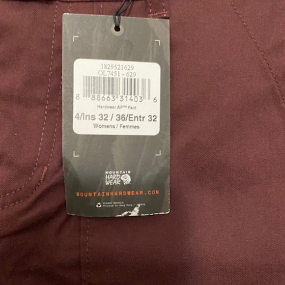 Mountain Hardwear Women's AP Maroon Burgundy Hiking Outdoor Pants Size 4 NWT - Picture 4 of 12